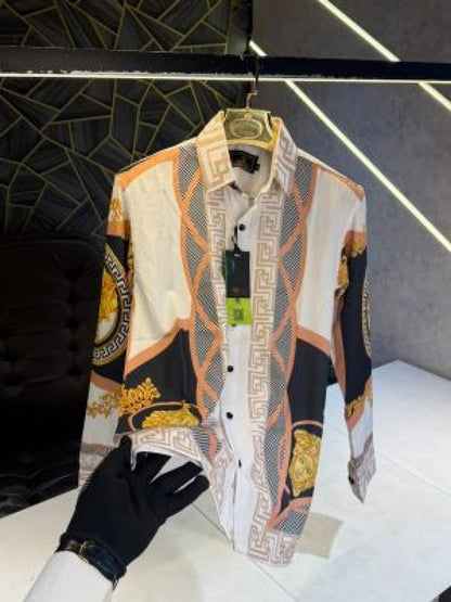 VERSACE WHITE PRINTED PREMIUM IMPORTED SHIRT WITH BRAND POLLY BAG (1743)