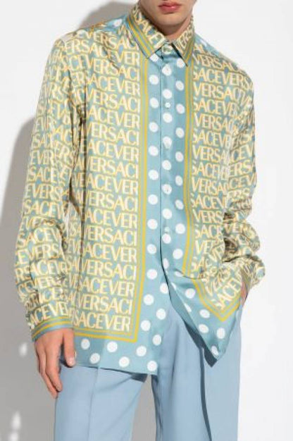 Versace Couture Blue Printed Premium Shirt With Box And Carry Bag (1738)