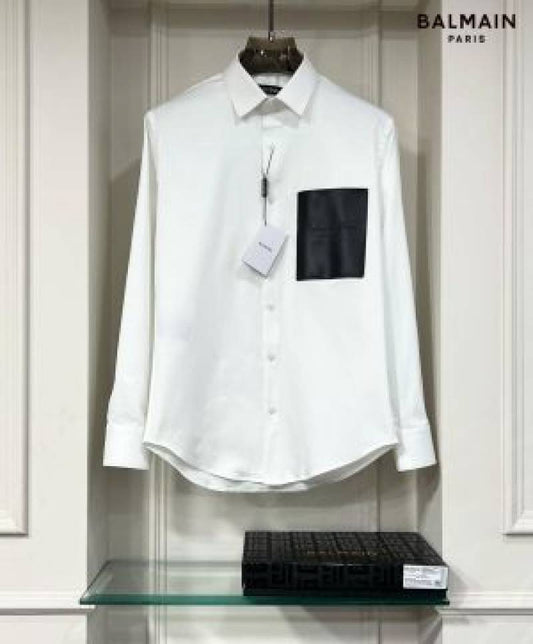 BALMAIN_PARIS_WHITE_PATCH_LOGO_PRINT_PREMIUM_IMPORTED_SHIRTS_WITH_BOX_PACKING_AND_CARRY_BAG_(1573)