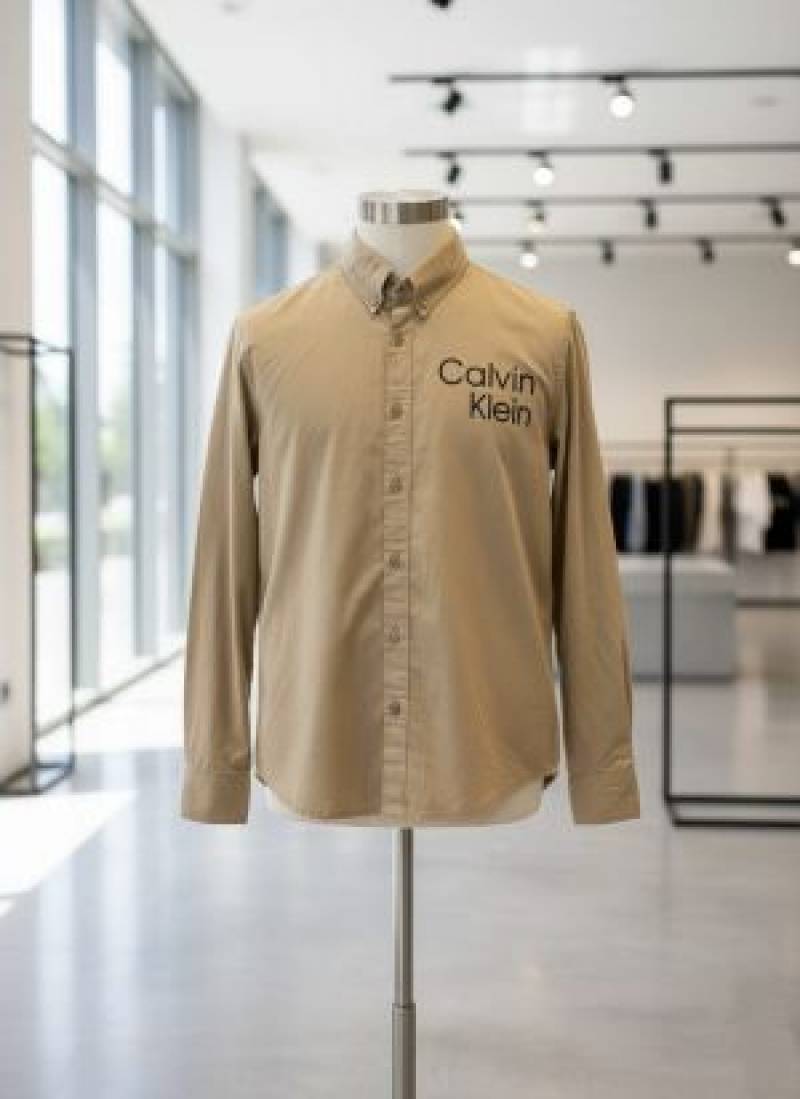Calvin_Klein_Khaki_Logo_Print_Premium_Shirt_(1670)