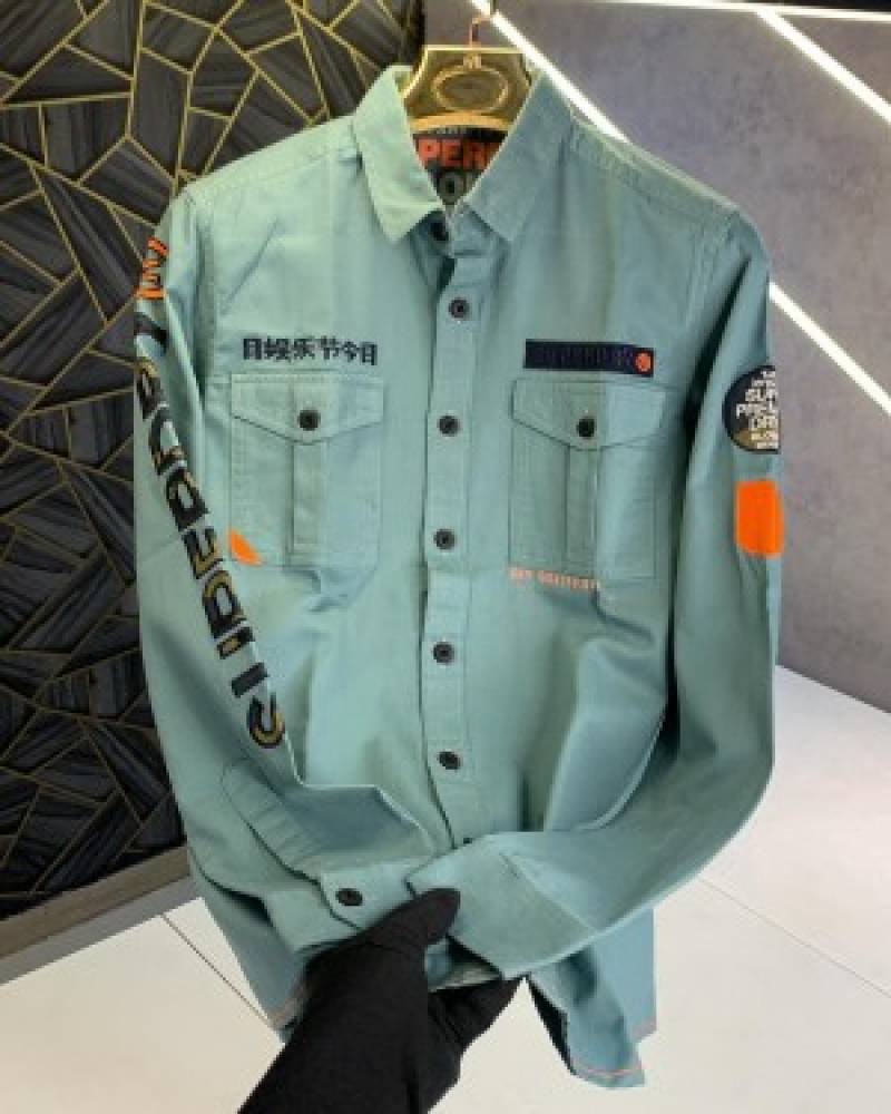 SUPER DRY SKY EMBROIDERY PATCH WORK IMPORTED CARGO SHIRTS (929)