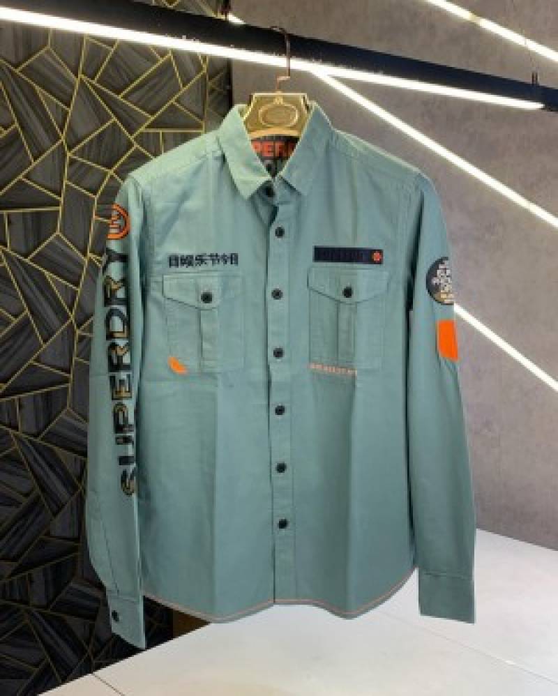 SUPER DRY SKY EMBROIDERY PATCH WORK IMPORTED CARGO SHIRTS (929)