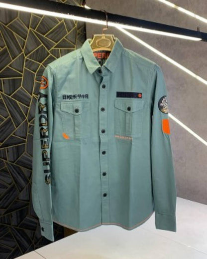 SUPER DRY SKY EMBROIDERY PATCH WORK IMPORTED CARGO SHIRTS (929)