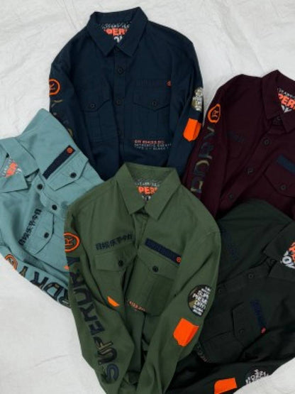 SUPER DRY SKY EMBROIDERY PATCH WORK IMPORTED CARGO SHIRTS (929)