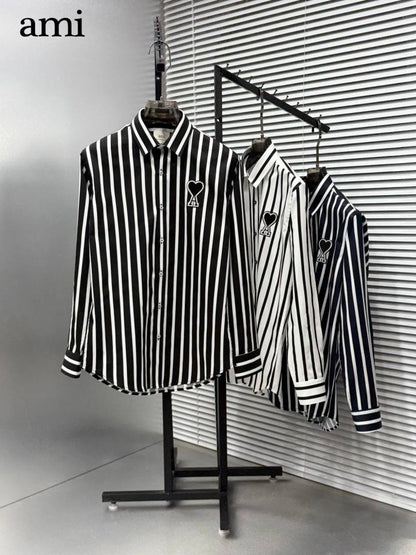 Ami Paris Navy Blue Stripes Patch Logo Premium Shirt (1962)