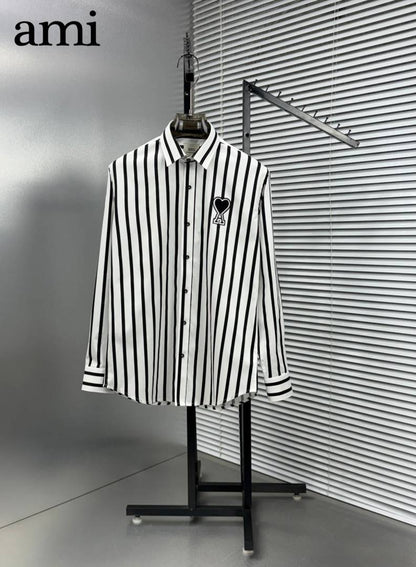 Ami Paris White Stripes Patch Logo Premium Shirt (1961)