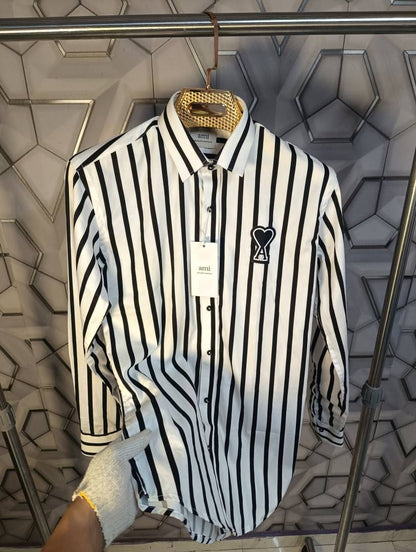 Ami Paris White Stripes Patch Logo Premium Shirt (1961)