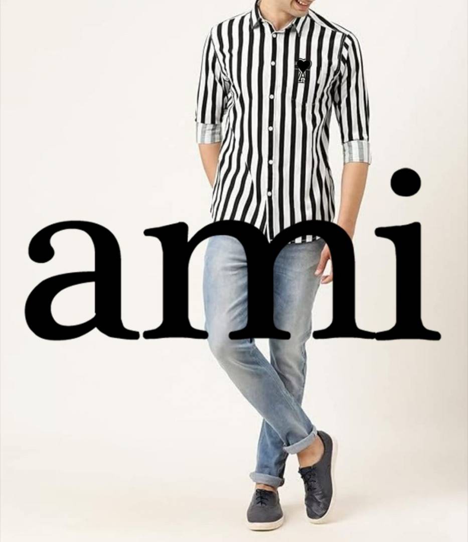 Ami Paris White Stripes Patch Logo Premium Shirt (1961)