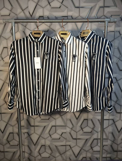 Ami Paris White Stripes Patch Logo Premium Shirt (1961)