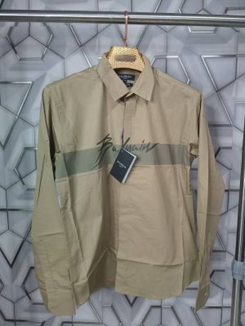 Balmain_Paris_Khaki_Logo_Print_Premium_Shirt_(1500)