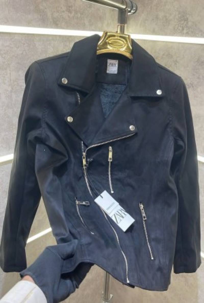 Z ara Black Cross Zip Designer Premium Suede Leather Biker Jacket (563)