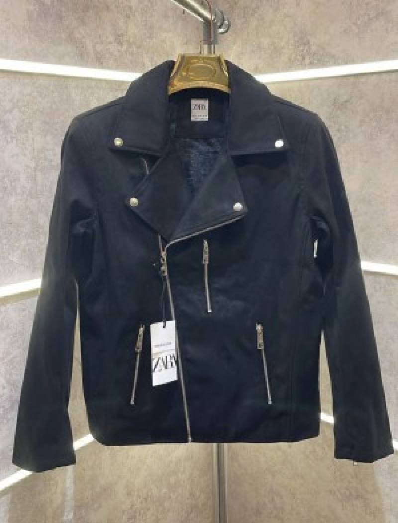Z ara Black Cross Zip Designer Premium Suede Leather Biker Jacket (563)