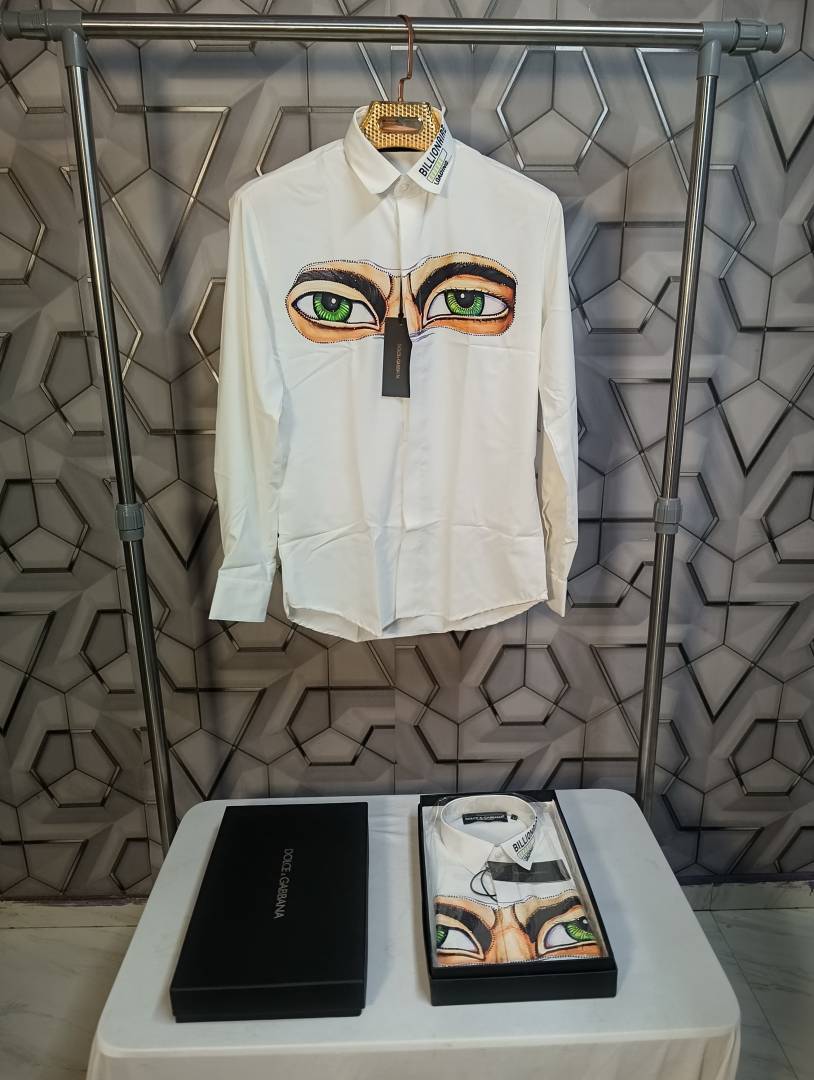 Dolce&Gabbana White Digital Eye Print Shirt With Premium Box Packing (1859)