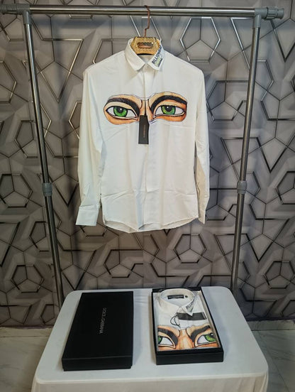 Dolce&Gabbana White Digital Eye Print Shirt With Premium Box Packing (1859)
