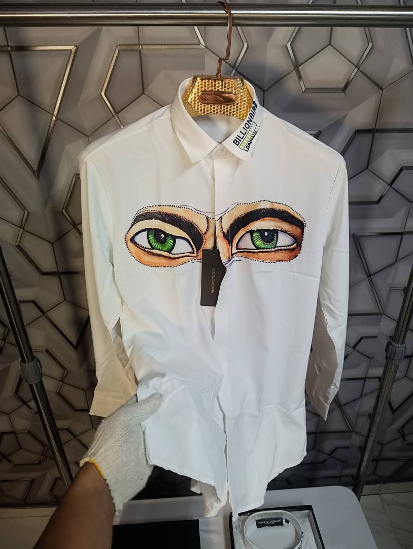 Dolce&Gabbana White Digital Eye Print Shirt With Premium Box Packing (1859)