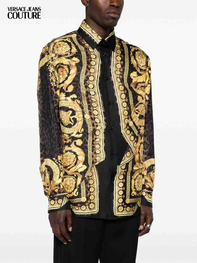 Versace Couture Black Brown Barocco Printed Premium Shirt With Box And Carry Bag (1911)
