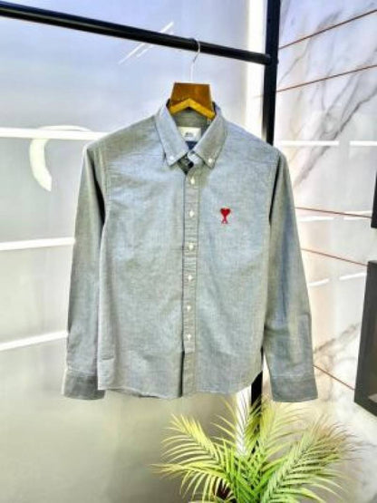 Ami Paris Dark Gray Embroidery Logo Premium Shirt (1807)