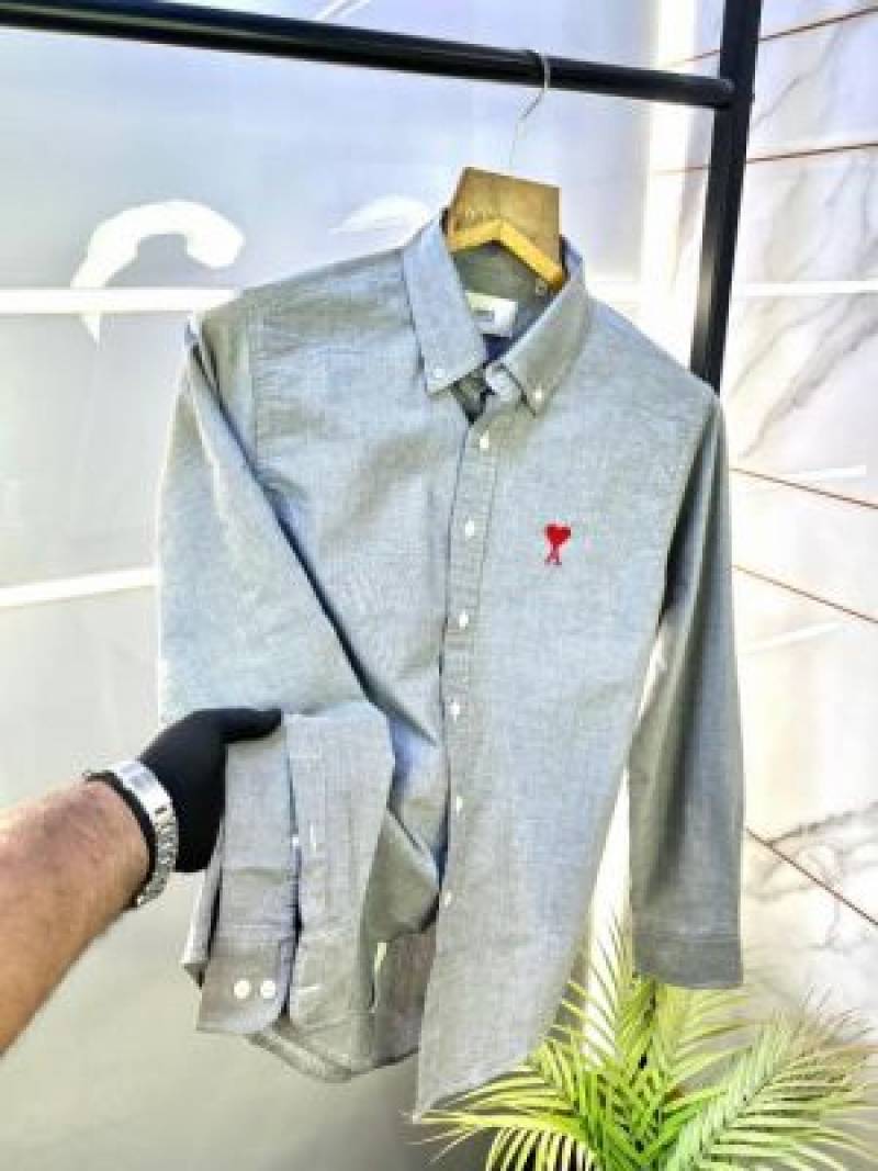 Ami Paris Dark Gray Embroidery Logo Premium Shirt (1807)