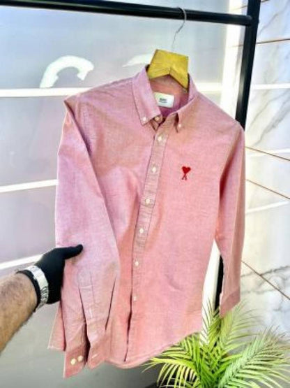 Ami Paris Pink Embroidery Logo Premium Shirt (1808)