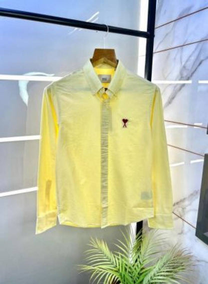 Ami Paris Yellow Embroidery Logo Premium Shirt (1805)