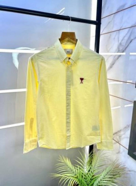 Ami Paris Yellow Embroidery Logo Premium Shirt (1805)
