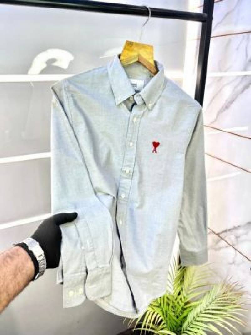 Ami Paris Light Grey Embroidery Logo Premium Shirt (1809)