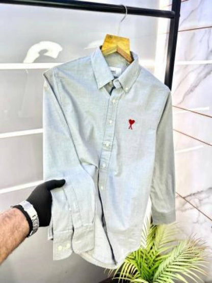 Ami Paris Light Grey Embroidery Logo Premium Shirt (1809)