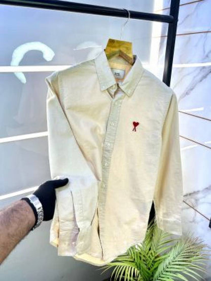 Ami Paris Beige Embroidery Logo Premium Shirt (1799)