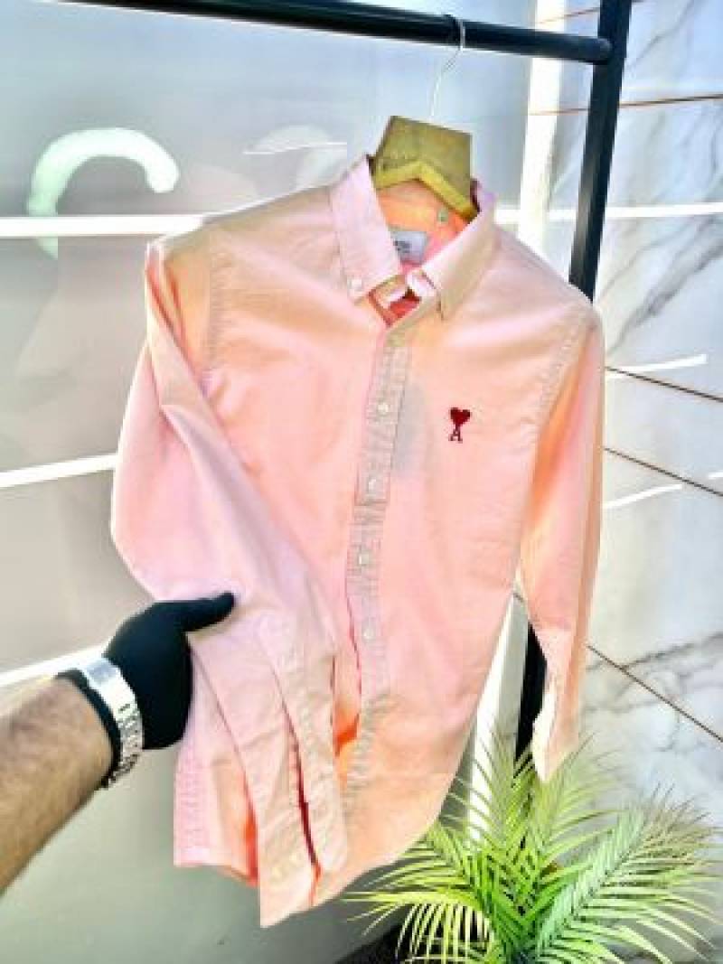 Ami Paris Light Pink Embroidery Logo Premium Shirt (1802)