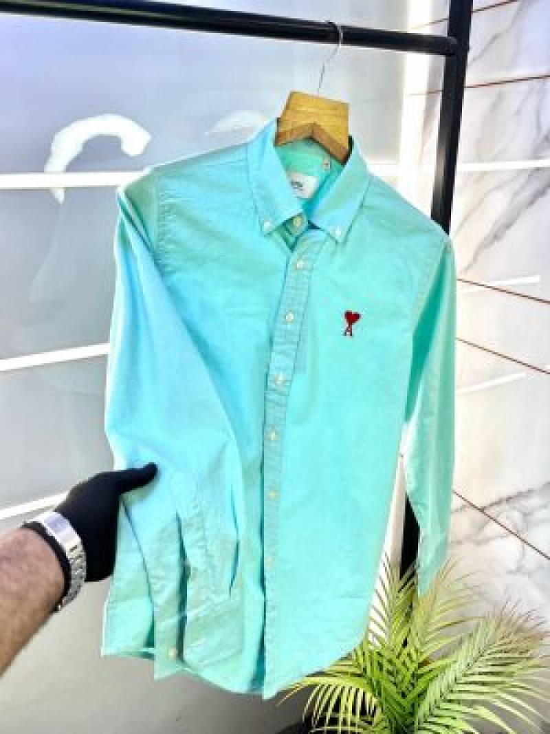 Ami Paris Aqua Green Embroidery Logo Premium Shirt (1806)