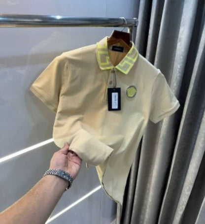 Versace Couture Beige Embroidery Logo Imported Polo T-Shirt (1169)