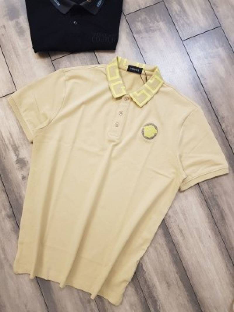 Versace Couture Beige Embroidery Logo Imported Polo T-Shirt (1169)