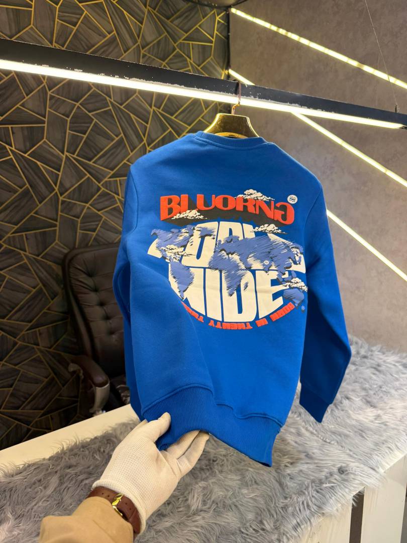 Bluorng Royal Blue Embossed Logo Print Imported Sweatshirt (1942)
