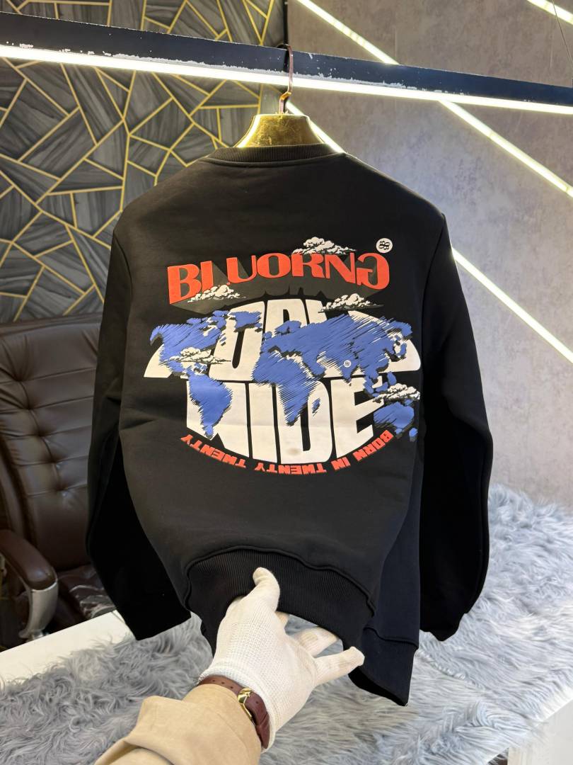 Bluorng Black Embossed Logo Print Imported Sweatshirt (1941)
