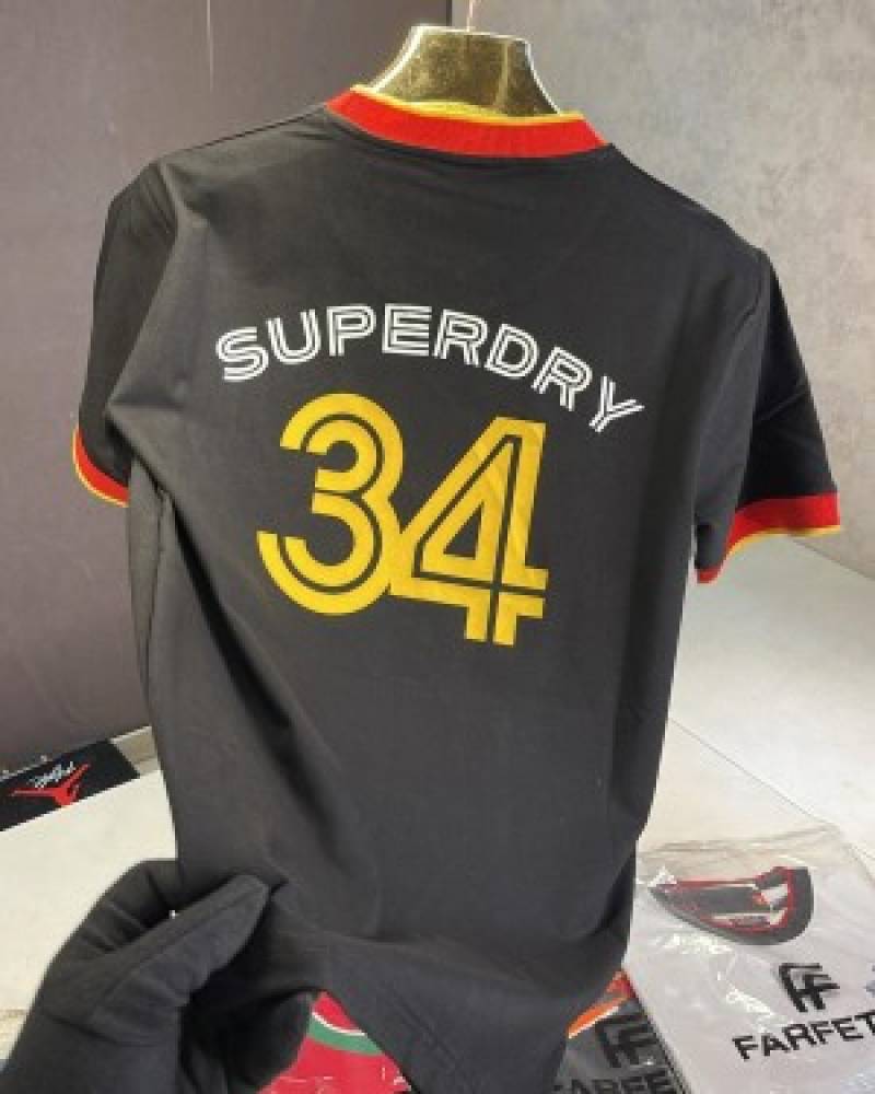Super Dry Black Premium Embroidery Logo Back Printed Imported T-shirt (820)