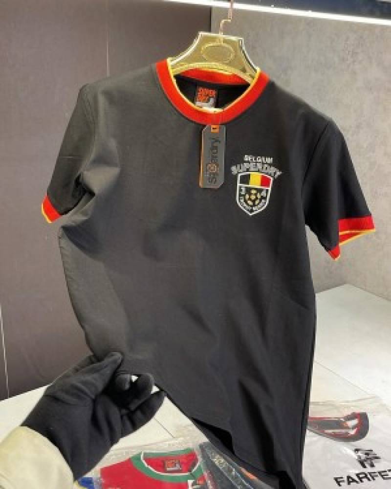 Super Dry Black Premium Embroidery Logo Back Printed Imported T-shirt (820)