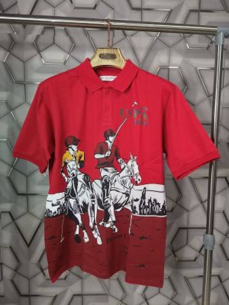 U.S.Polo Assn Red Imported Printed Polo T-shirt (1538)
