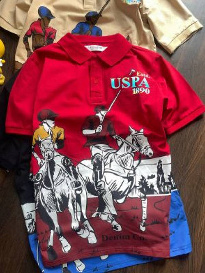 U.S.Polo Assn Red Imported Printed Polo T-shirt (1538)