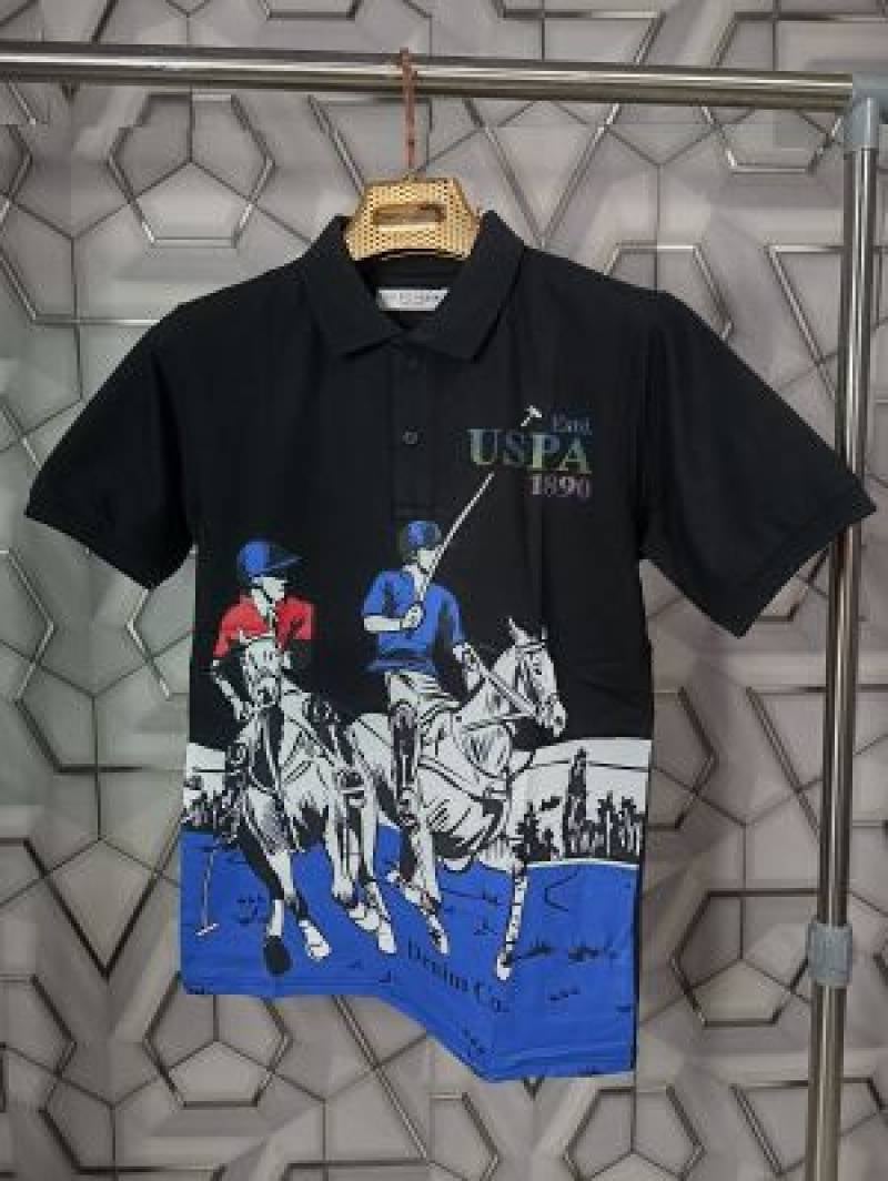 U.S.Polo Assn Black Imported Printed Polo T-shirt (1540)