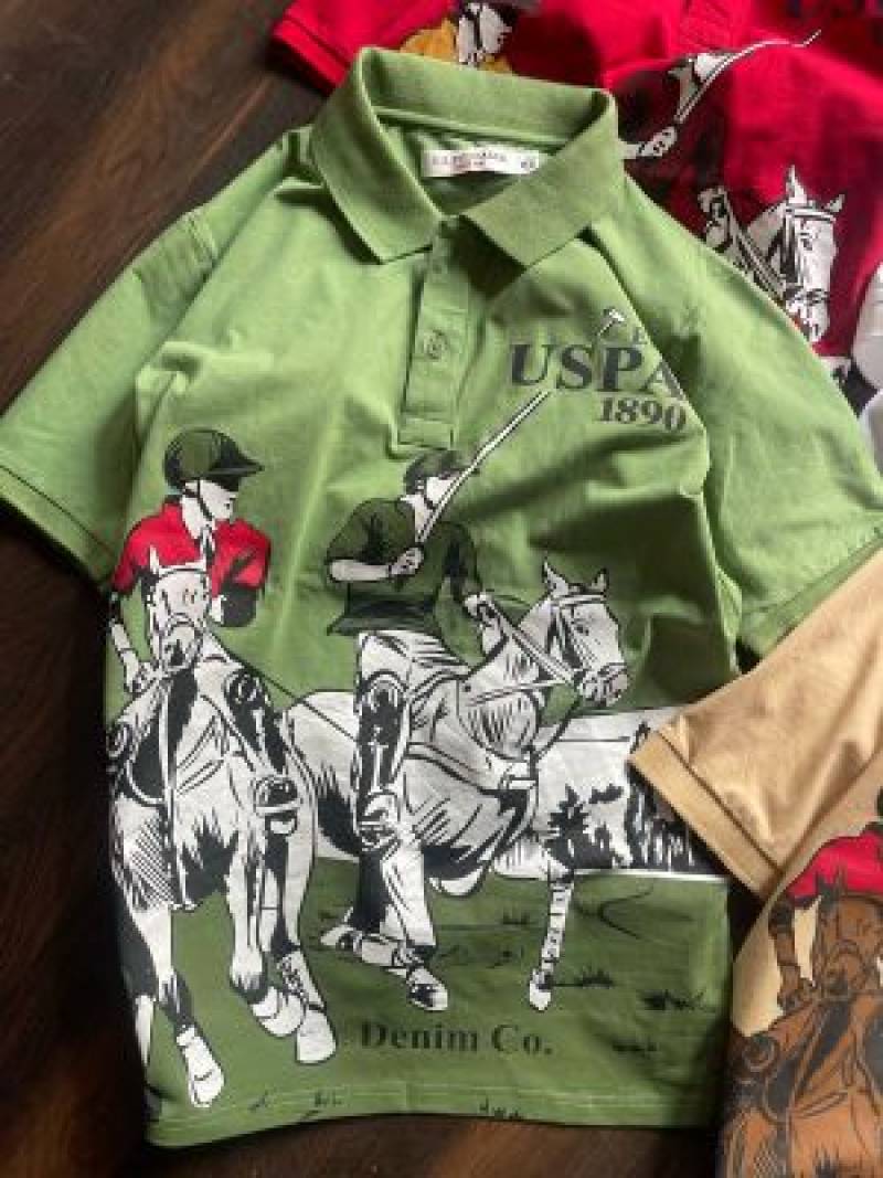 U.S.Polo Assn Green Imported Printed Polo T-shirt (1539)
