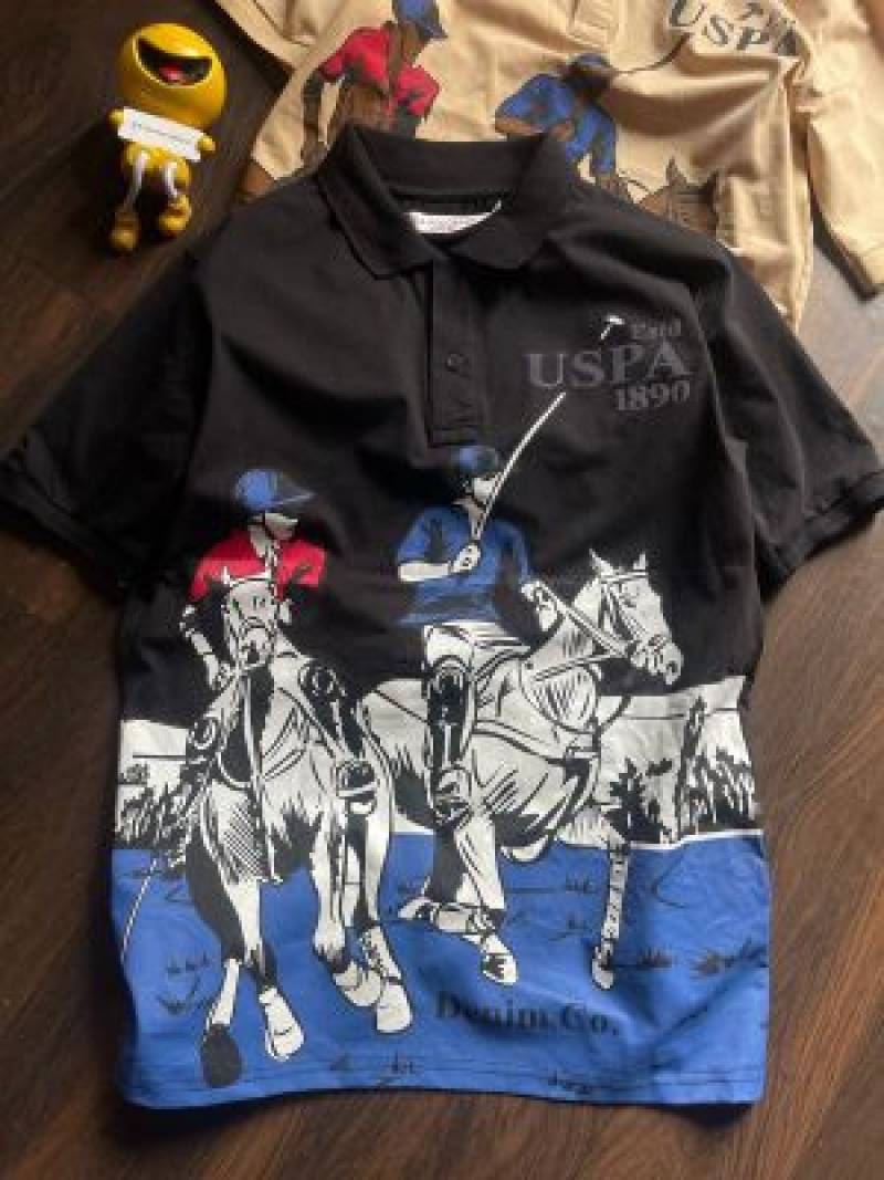 U.S.Polo Assn Black Imported Printed Polo T-shirt (1540)