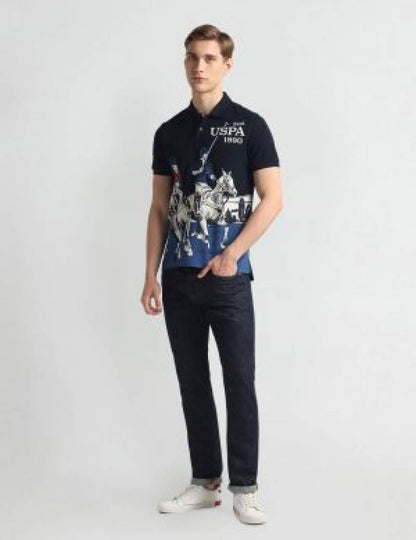 U.S.Polo Assn Black Imported Printed Polo T-shirt (1540)