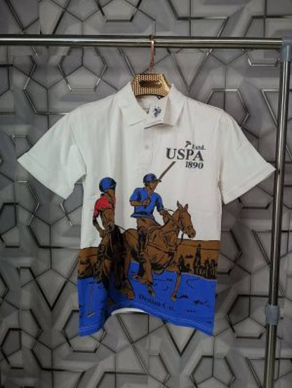 U.S.Polo Assn White Imported Printed Polo T-shirt (1542)