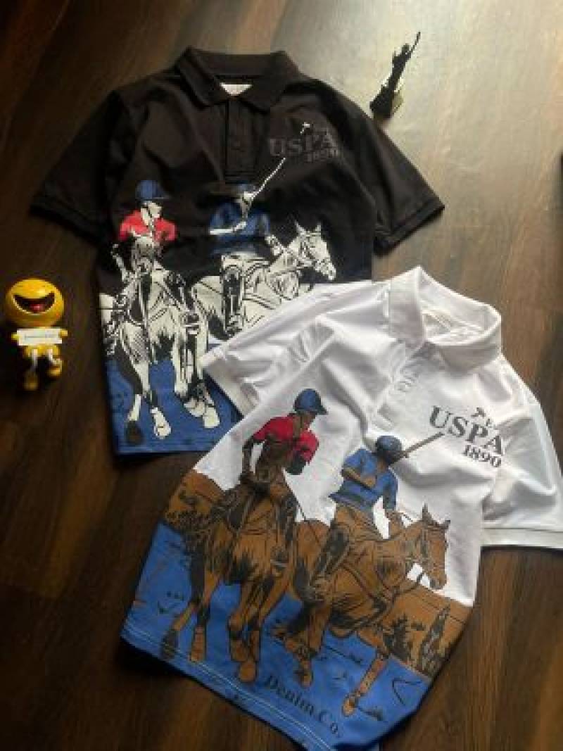 U.S.Polo Assn White Imported Printed Polo T-shirt (1542)
