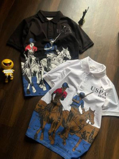 U.S.Polo Assn White Imported Printed Polo T-shirt (1542)