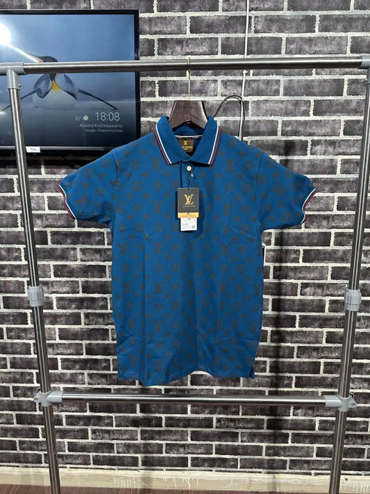 Louis Vuitton Premium Monogram Polo Tshirt Navy - (125)