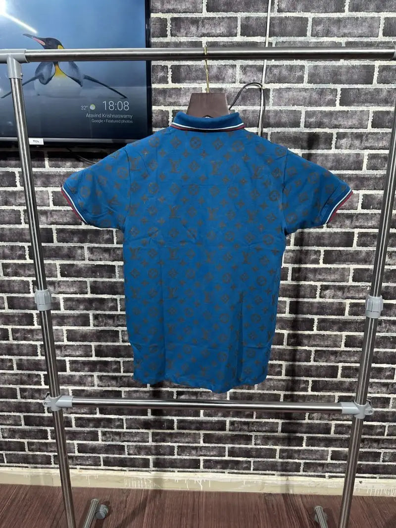 Louis Vuitton Premium Monogram Polo Tshirt Navy - (125)