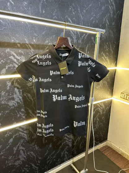 Palm Angels All over Print Polo Tshirt Black