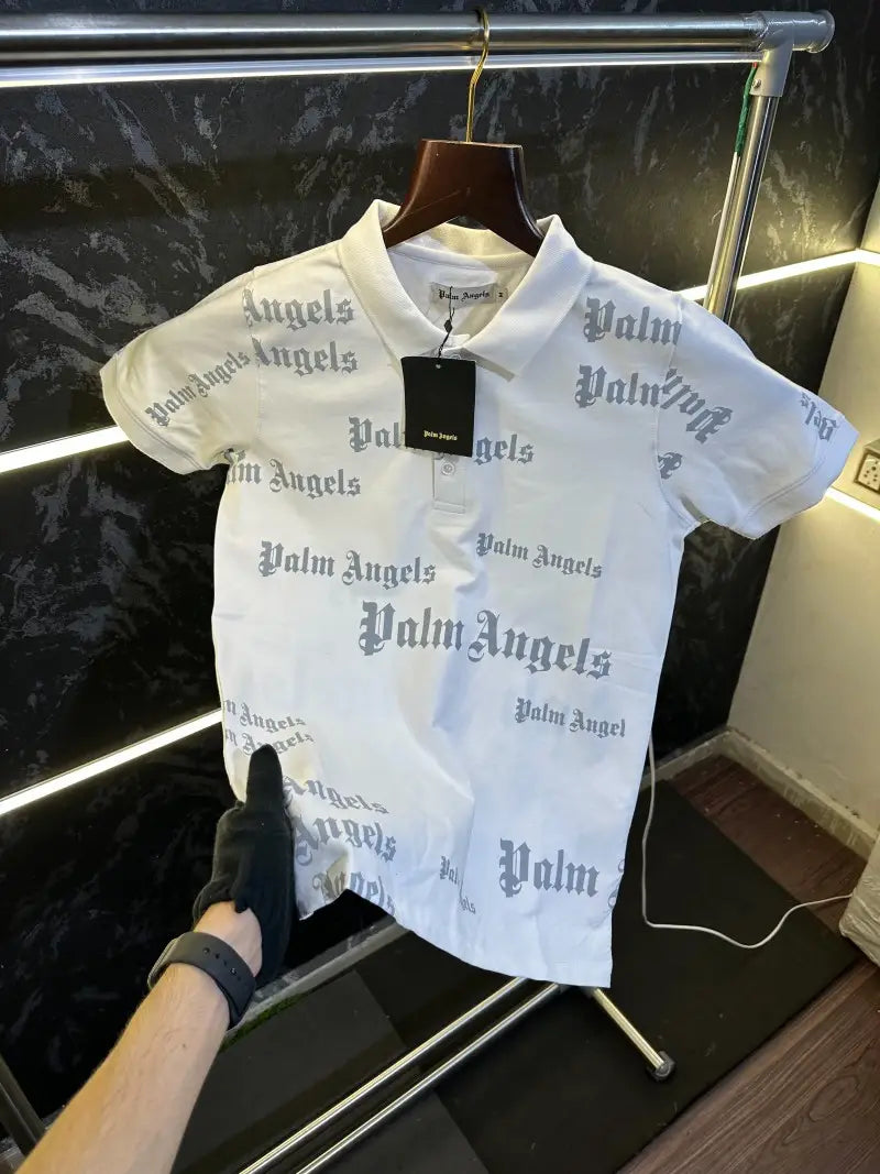 Palm Angels All Over Print Polo Tshirt White