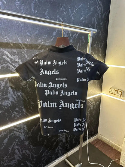Palm Angels All over Print Polo Tshirt Black
